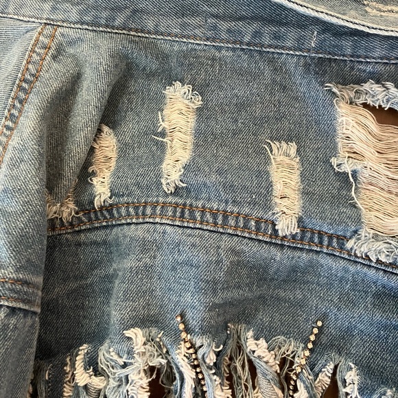 Hot and Delicious Cropped Jean Jacket with Rhinestones - Picture 6 of 11